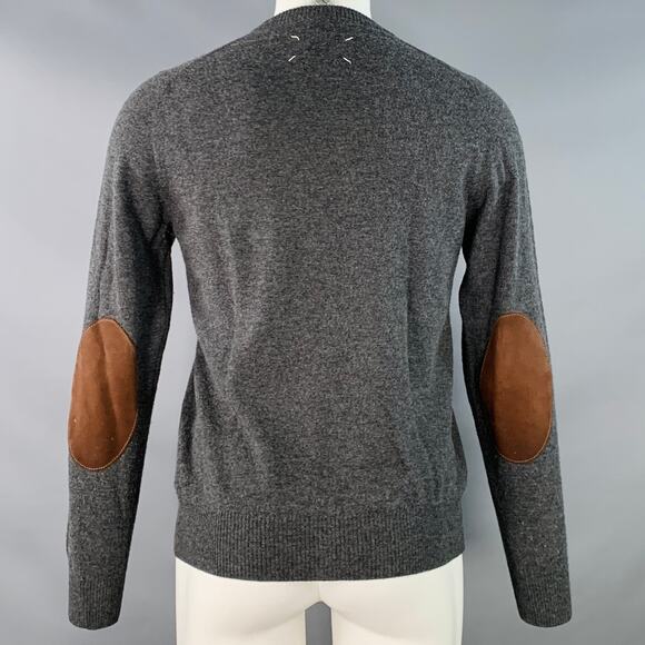 MAISON MARGIELA Size M Grey Brown Wool Suede Elbow Patches Sweater - Picture 3 of 12